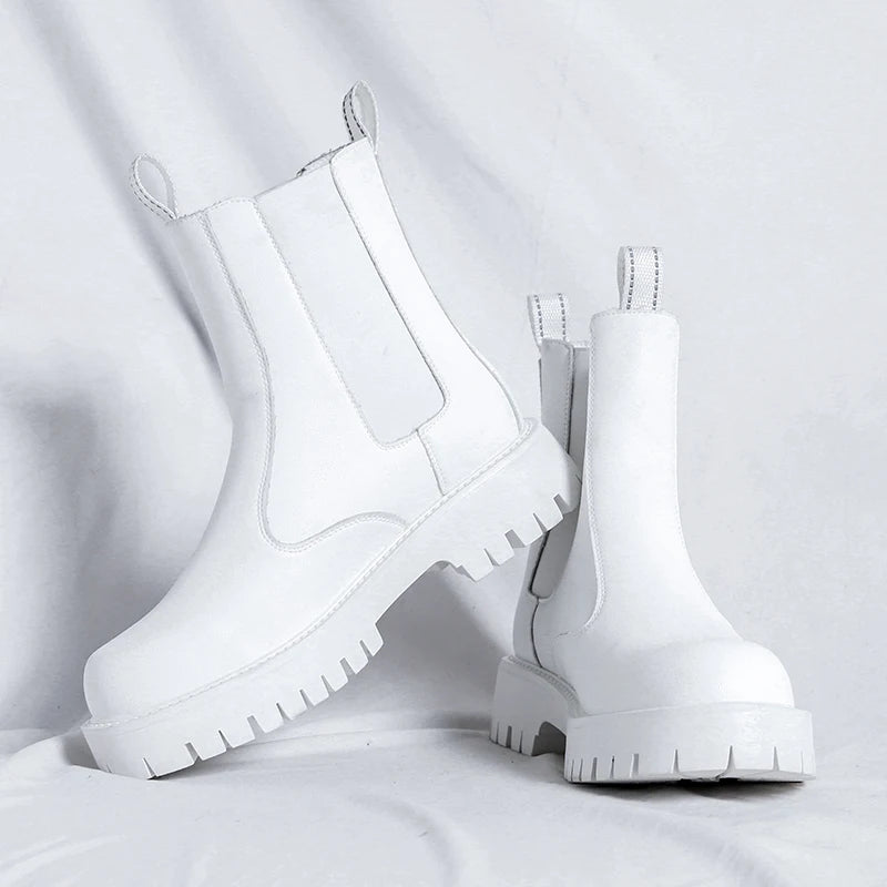 WHITE LEATHER CHELSEA BOOTS