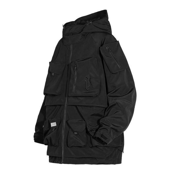 Futuristic black techwear jacket