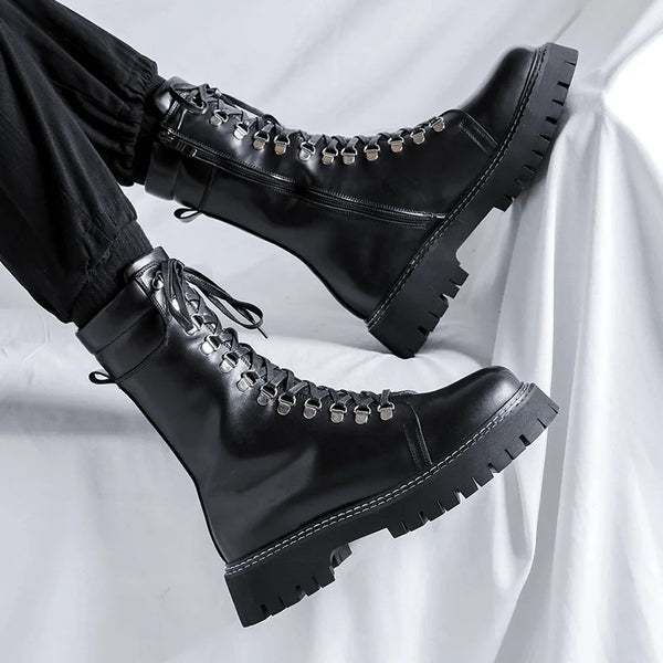 DARK HIGH TOP LEATHER BOOTS