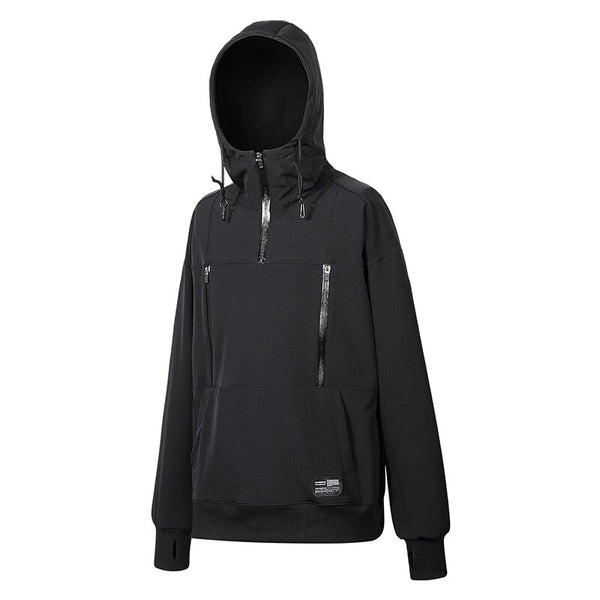 black techwear essentials hoodie with a front zipper
