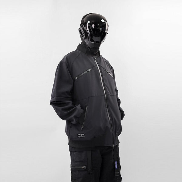 Futuristic black techwear double zipped jacket